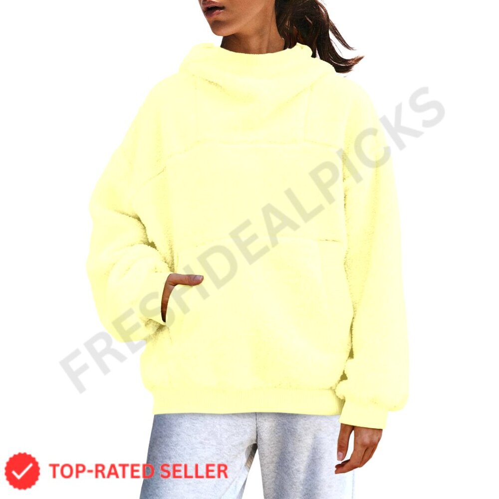 Sherpa Pullover Hoodie Fuzzy Fleece Jacket Oversized Mock Neck Sweater